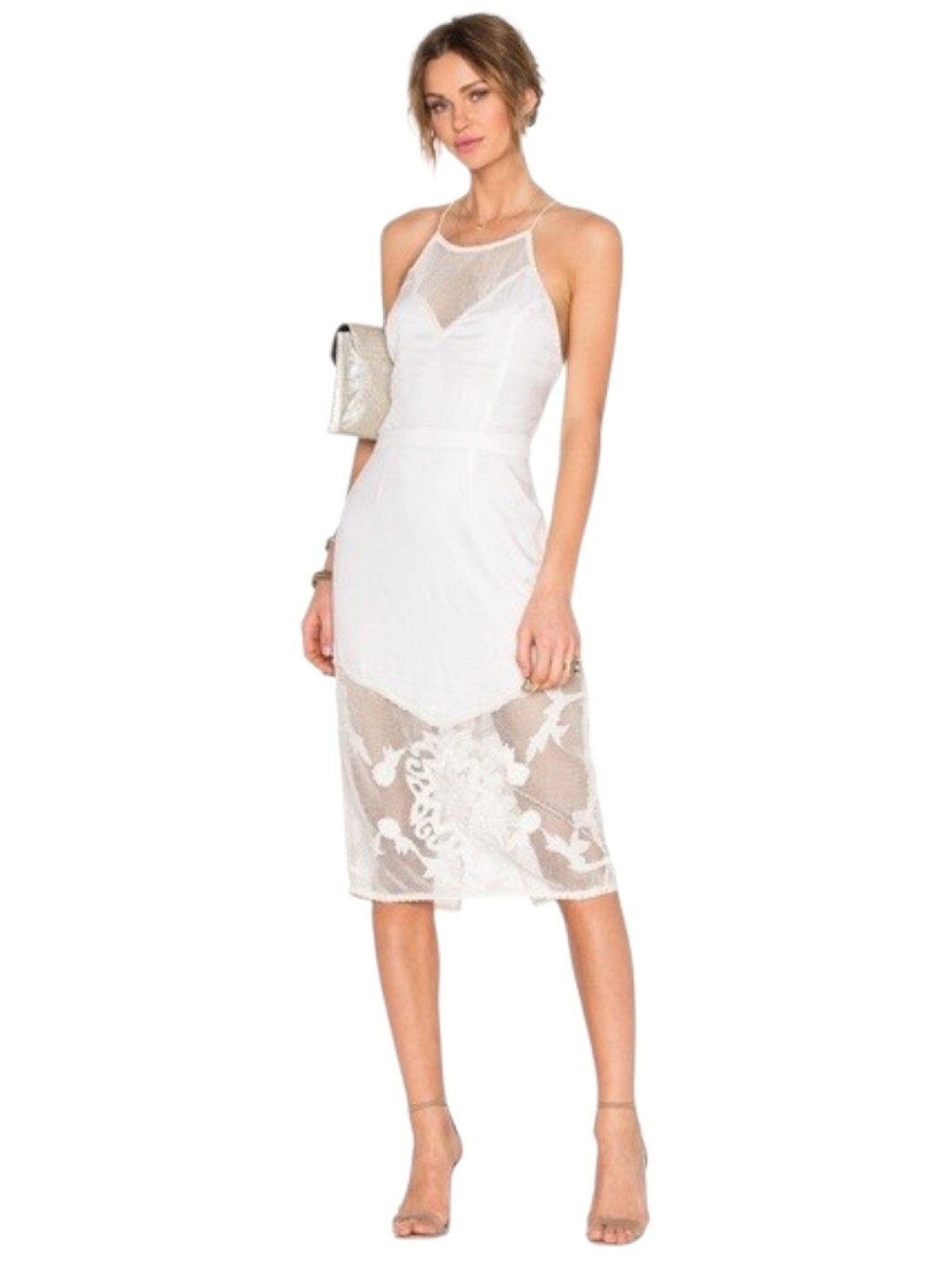 Lovers + Friends Secret Love White Mesh Crochet Embroidered Midi Dress Sz M